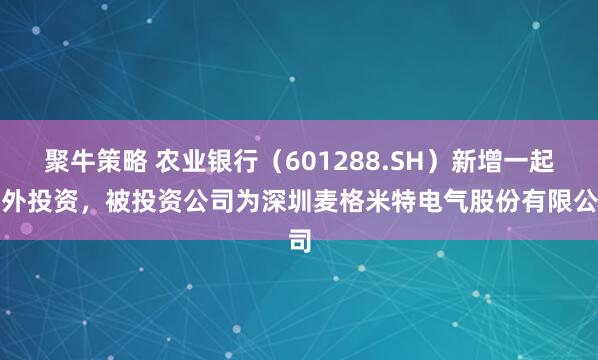 聚牛策略 农业银行（601288.SH）新增一起对外投资，被投资公司为深圳麦格米特电气股份有限公司